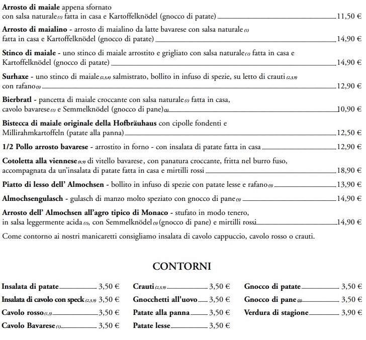Hofbrauhaus Monaco menu prezzi piatti