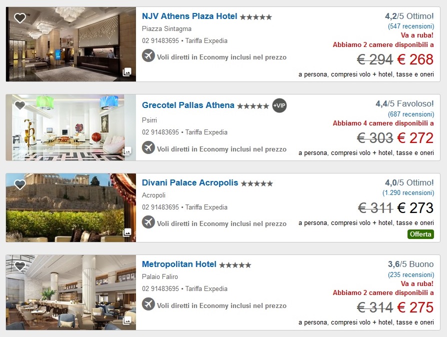 pacchetti volo hotel Expedia Atene hotel 5 stelle