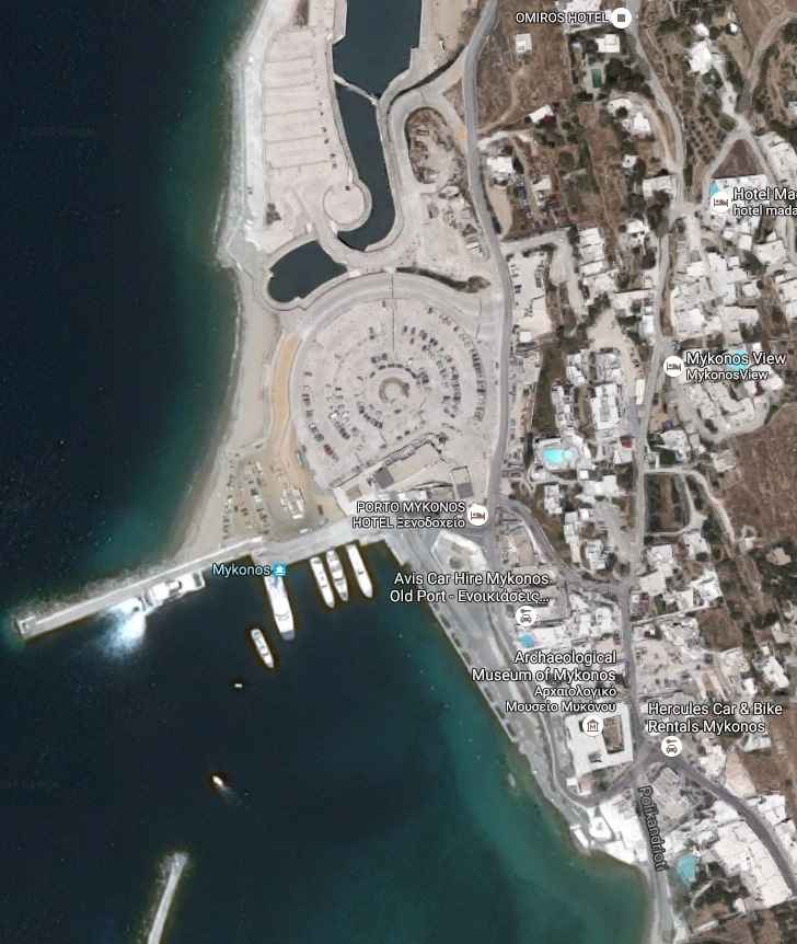 Mykonos parcheggio porto mappa