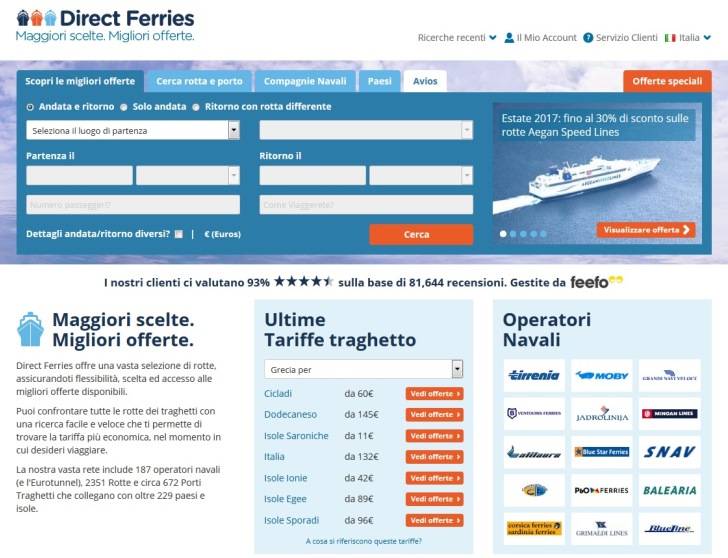 Direct Ferries website