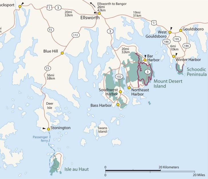 mappa Acadia National Park Maine