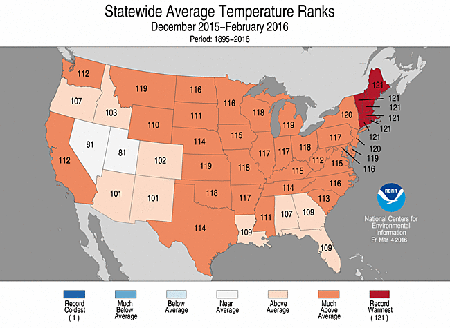 Maine variazione temperatura dalla media 2016