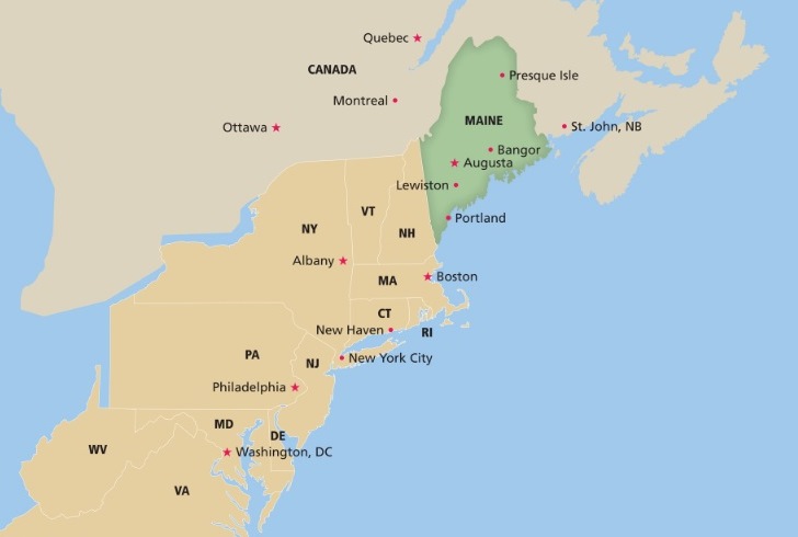 cartina Maine New England