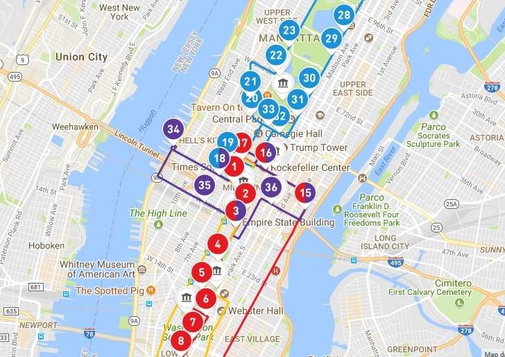 New York Big Bus tour route map