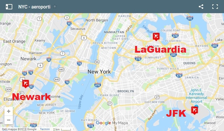 mappa aeroporti NYC