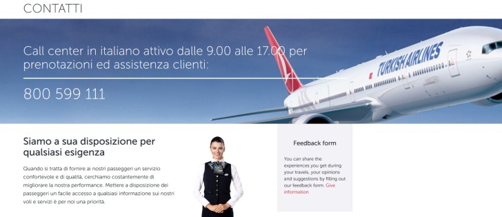 numero telefono contatti Turkish Airlines Italia