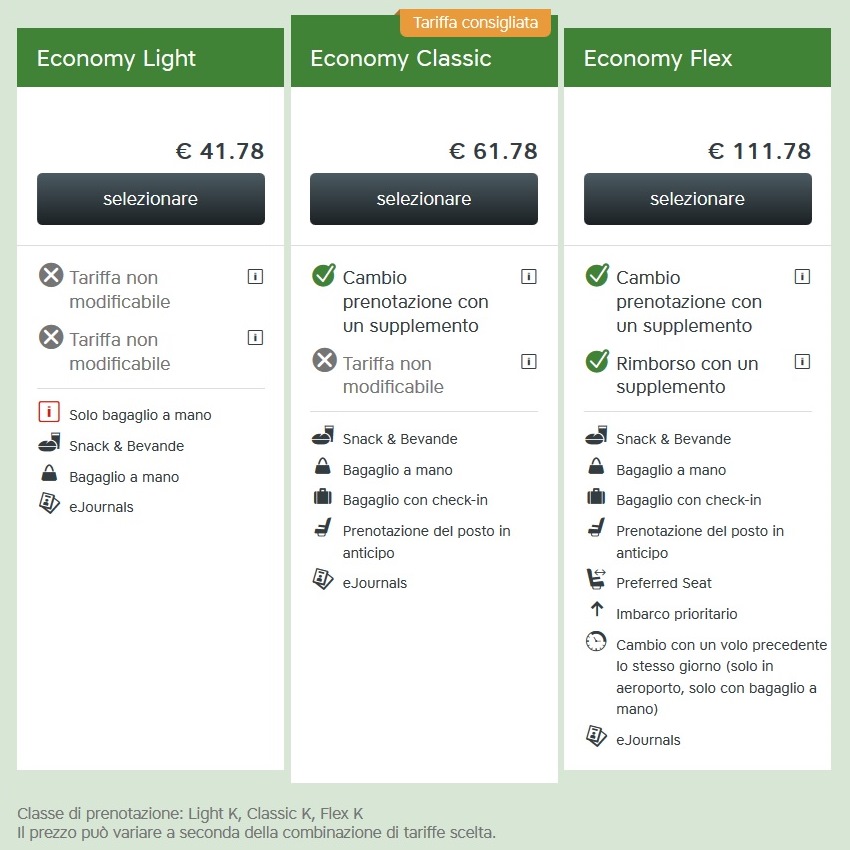 tariffe voli economy Austrian Airlines