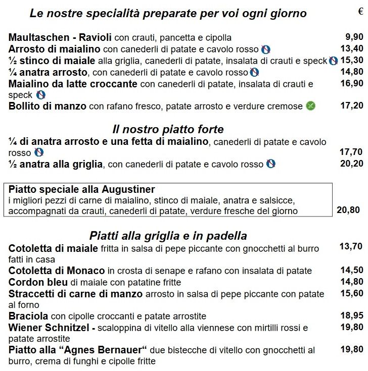 Augustiner Keller Monaco menu italiano piatti carne