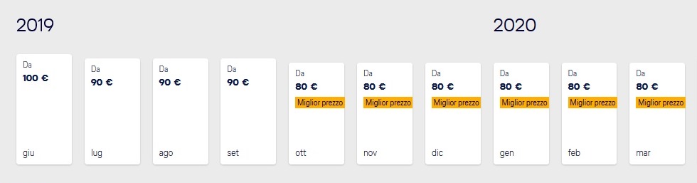Lufthansa calendario prezzi mesi