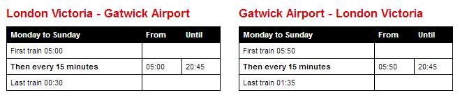 timetable Gatwick Express