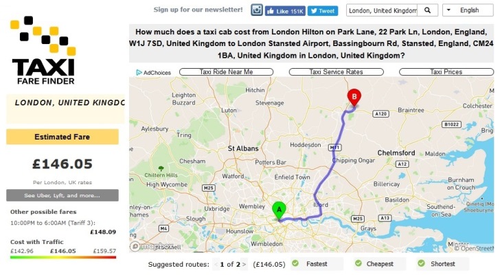 London Stansted TaxiFareFinder