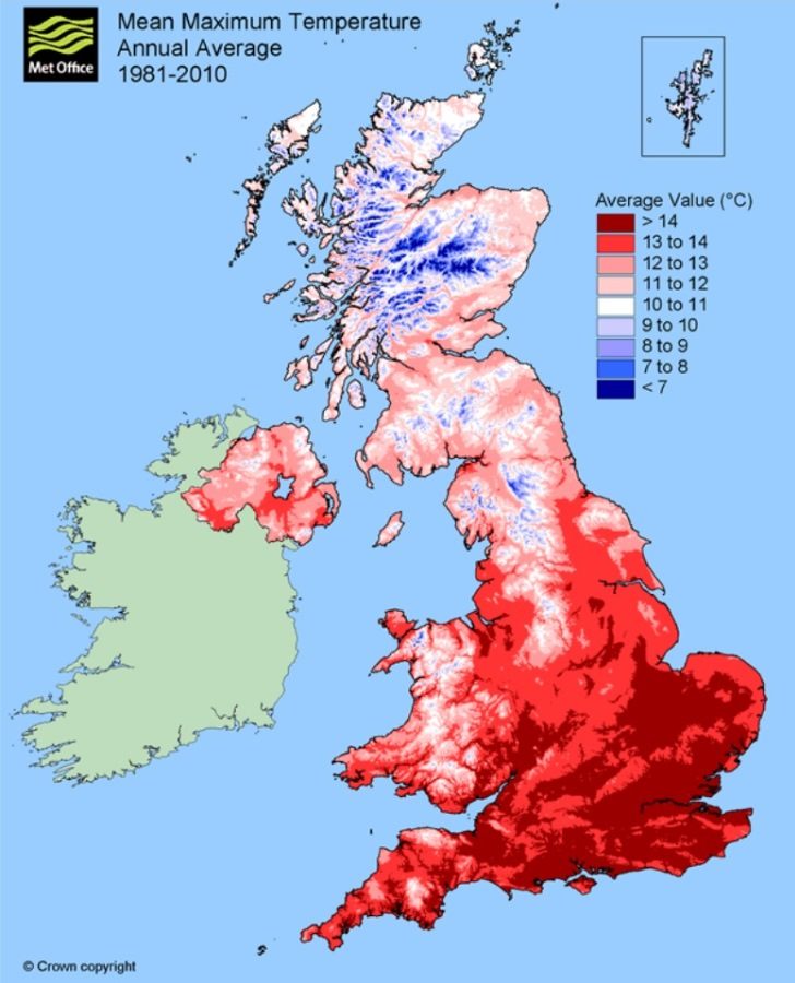 clima gran bretagna annual average