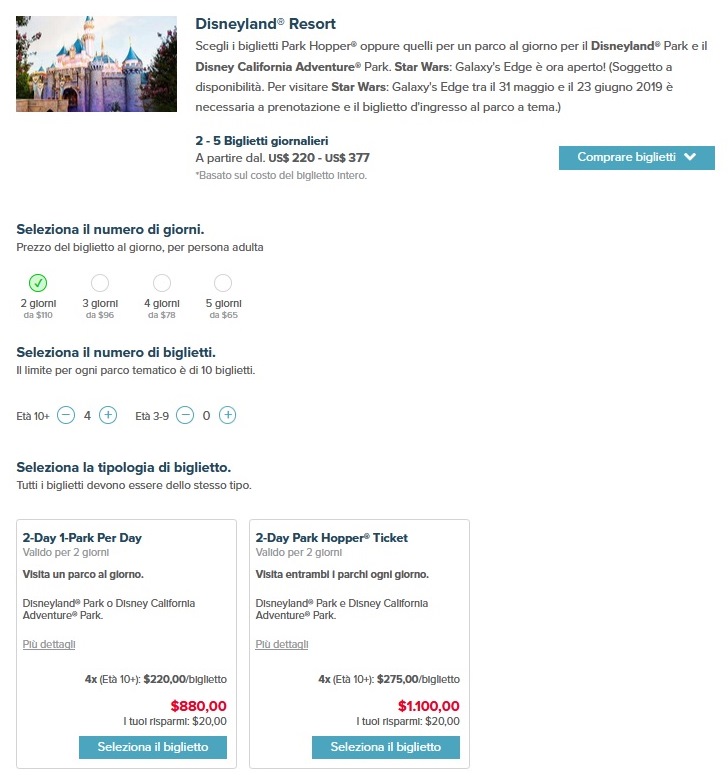 Disneyland CityPass California prezzo biglietti risparmio