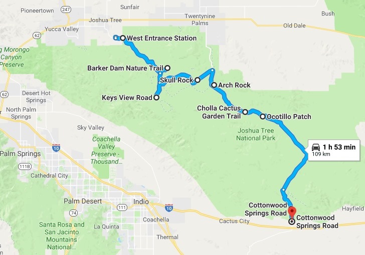 mappa itinerario Joshua Tree National Park California