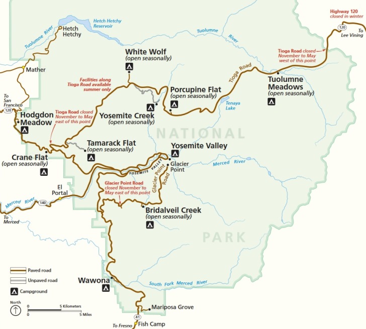 campeggi mappa Yosemite national park California