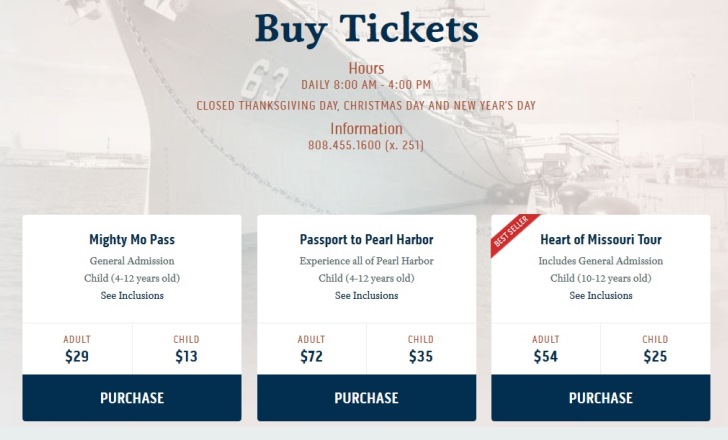 USS Missouri Pearl Harbor prezzi biglietti