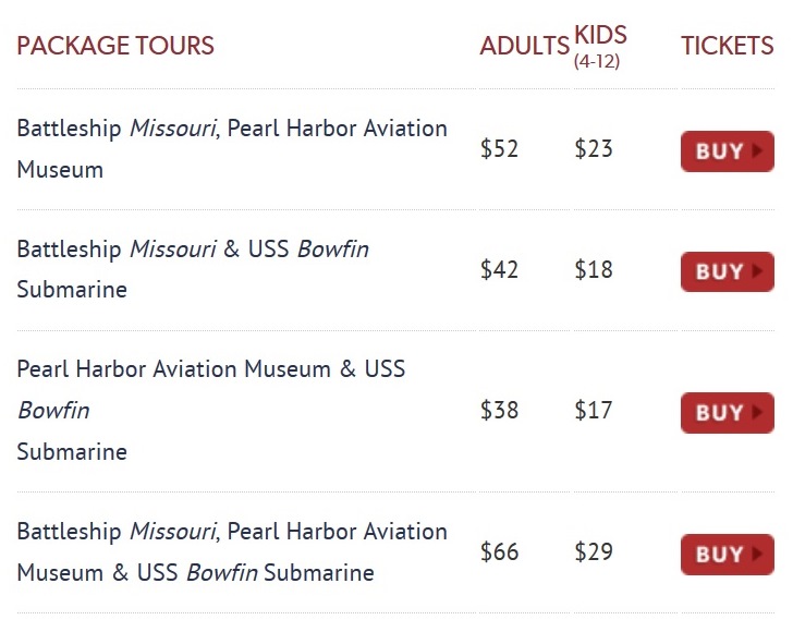 prezzi package tours Pearl Harbor
