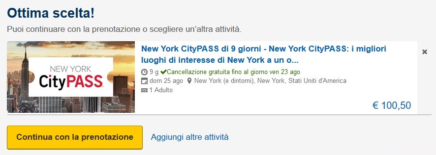 acquisto New York CityPass continua con la prenotazione