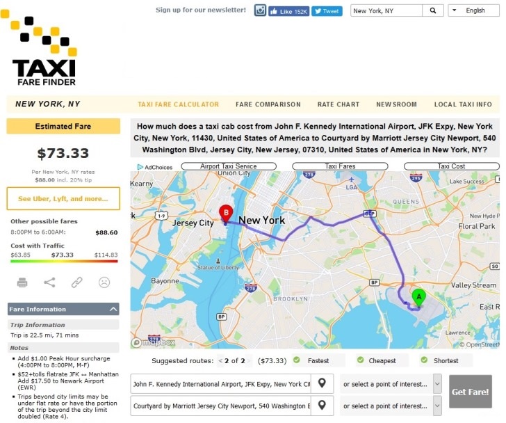 taxi fare finder JFK Jersey City