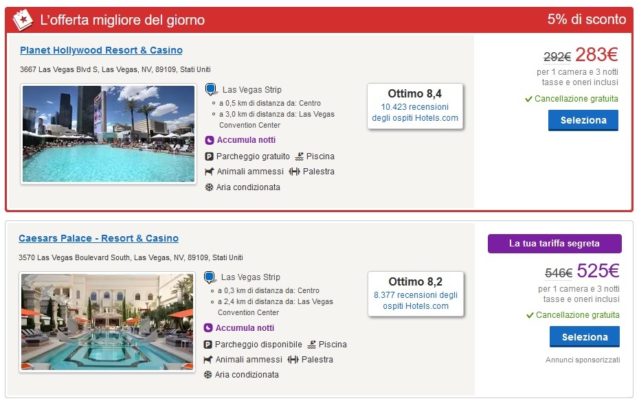 Hotels com prezzi resort fee incluse a Las Vegas