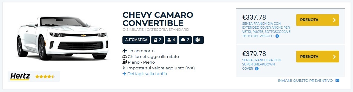 Chevy Camaro cabrio AutoEurope USA