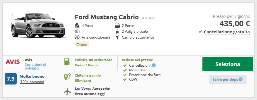 Mustang cabrio Avis Rentalcars USA agosto