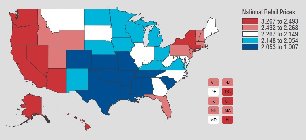 mappa prezzi benzina Stati Uniti AAA