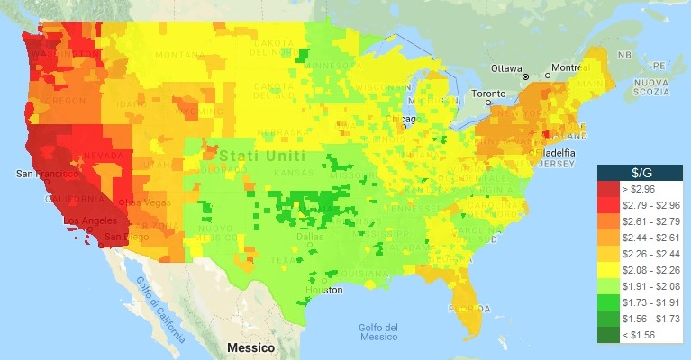 mappa prezzi benzina USA gasbuddy
