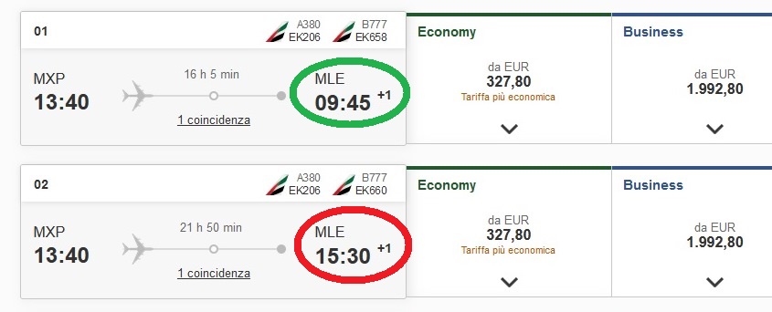 orario arrivo voli Emirates
