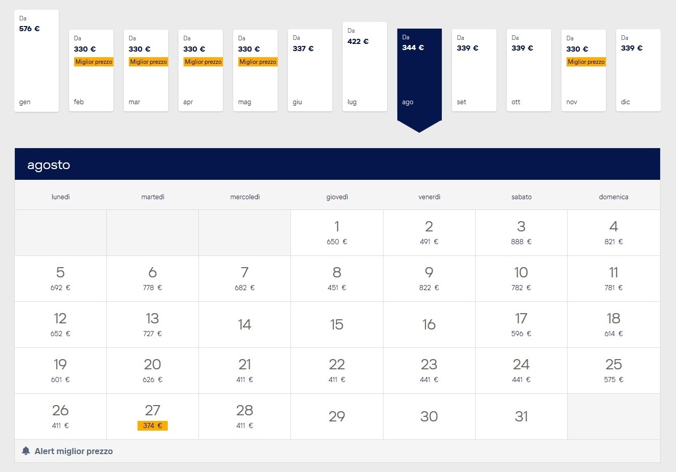 Lufthansa miglior prezzo calendario prezzi agosto