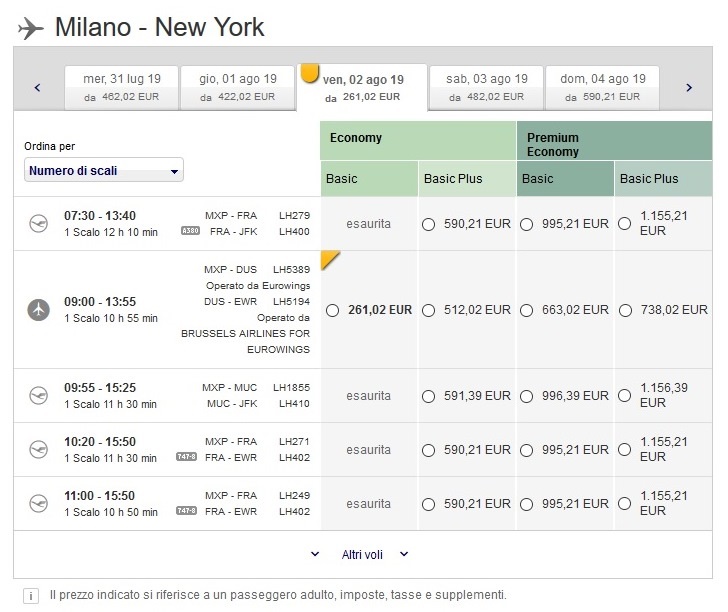 Lufthansa miglior prezzo prezzi voli andata