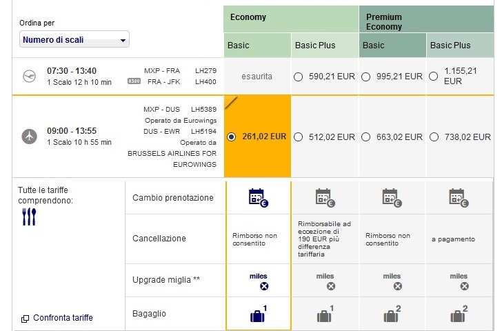 Lufthansa miglior prezzo classi economy bagagli