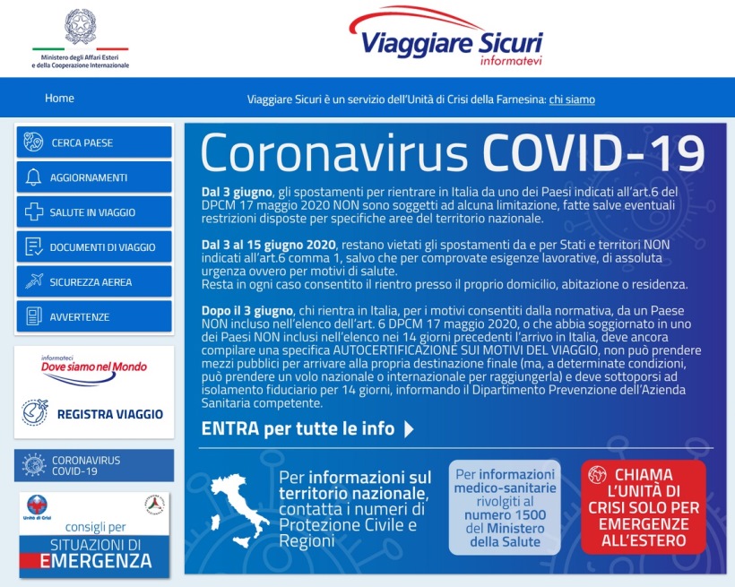 viaggiare sicuri coronavirus 9 giugno 2020
